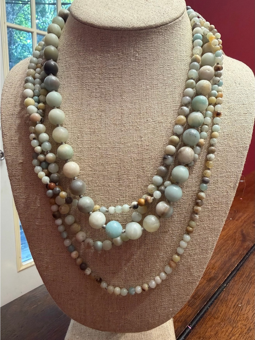Multi-Strand Amazonite Beaded Necklace - Natural Green Tones